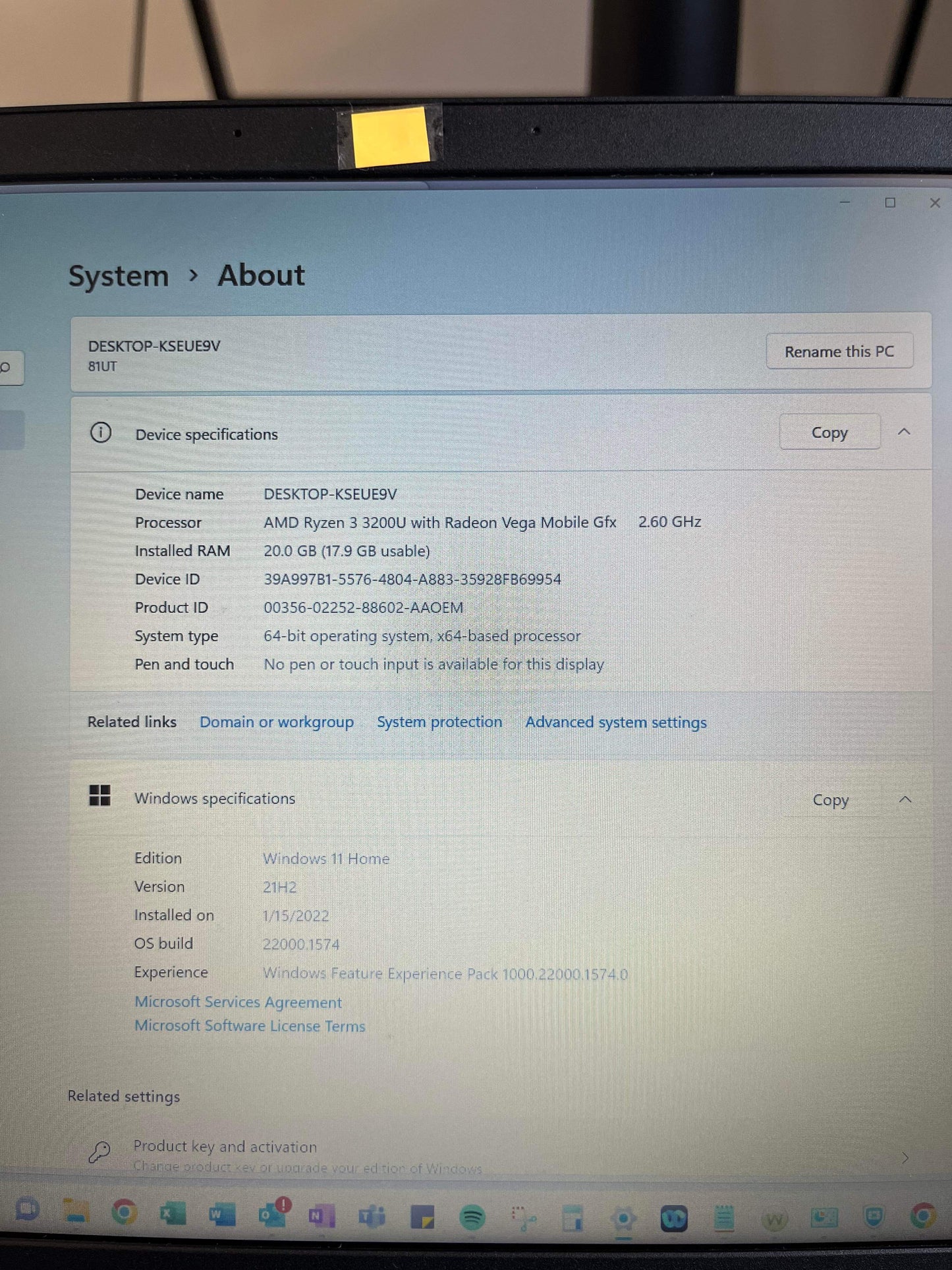 Lenovo Ideapad 15.6” AMD Ryzen 3200U 20gb Ram 1.256 Tb Radeon gfx